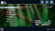 Game menu screen with options and game statistics on a blurred background