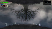 Mystical scene with a large tree and ethereal figures under a cloudy sky