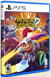 Rogue Legacy 2 video game case for PlayStation 5 showing an illustrated cover art with characters and a magical theme.