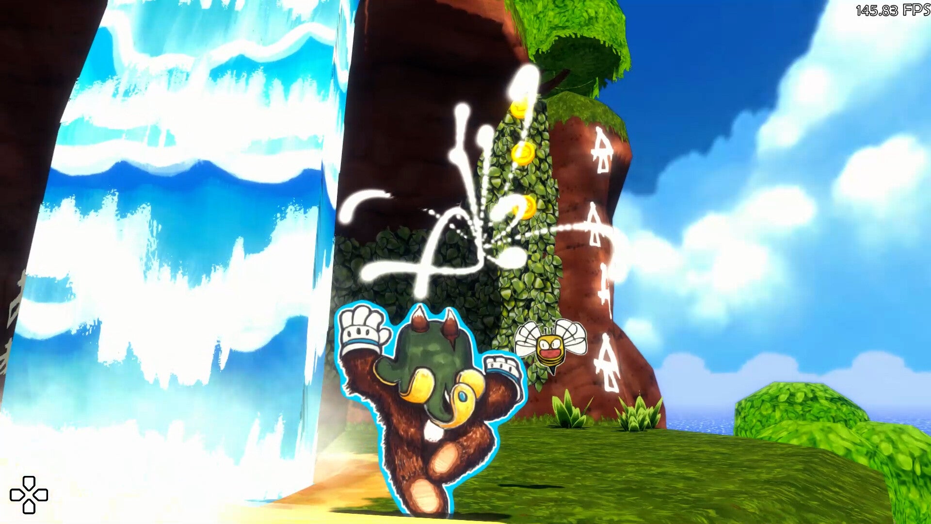 Cartoon bear character with a crown in a colorful, animated landscape