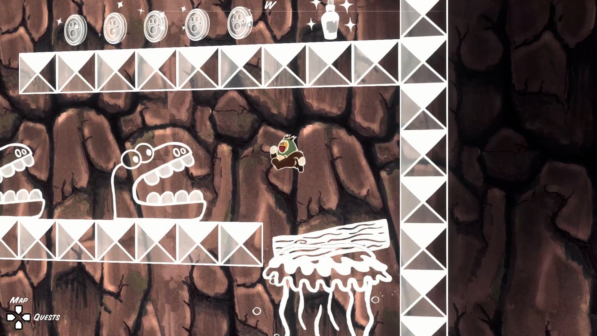 Cartoon character in a jungle setting with tribal art and geometric patterns.