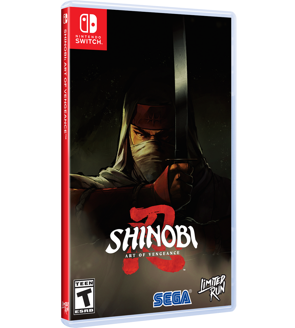 Shinobi game case for Nintendo Switch with a hooded figure and red 'S' logo.
