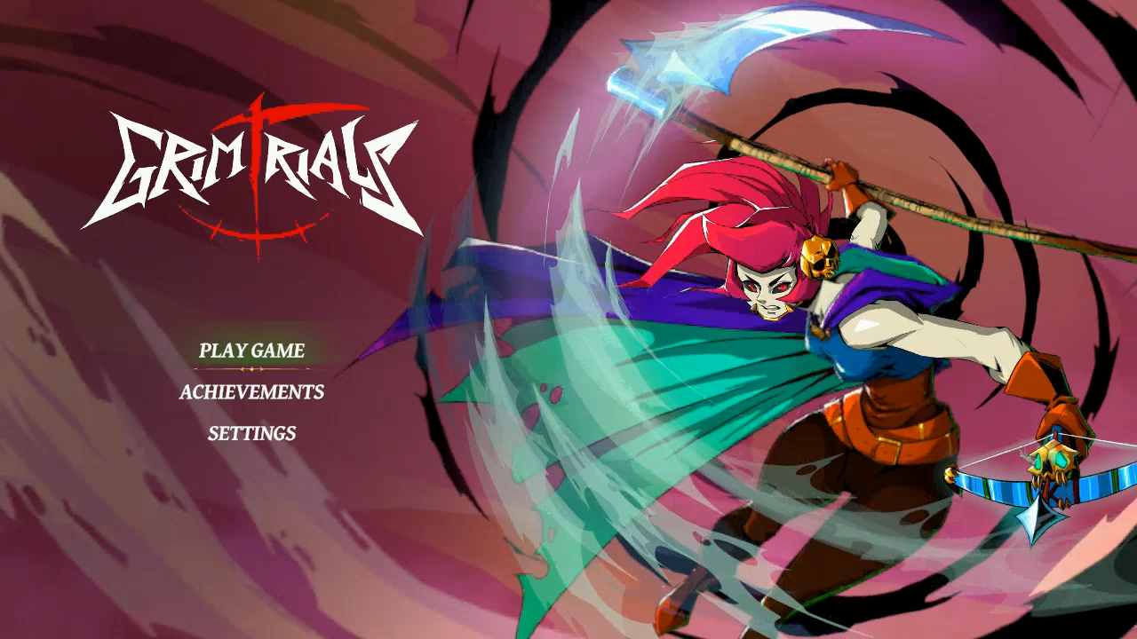 Digital cover art for the video game Crimals, featuring a stylized action scene with a character wielding a glowing blue axe against a swirling pink and purple background. The game title 'CRIMALS' is displayed in stylized white and red text on the left, alongside menu options: PLAY GAME, ACHIEVEMENTS, SETTINGS.