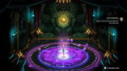 A digital game interface screenshot showing a character standing on a glowing purple circular ritual platform inside a dark, ornate hall with red curtains, candles, and a large winged skull-like figure in the background. Text on the right reads 'FACE YOUR SIN 1' with a small character icon, and a 'Customize Gear' button appears at the bottom right.