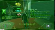 Character profile screen from a video game with green text and graphics