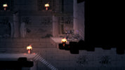 Dark, eerie room with candles and a stone wall.