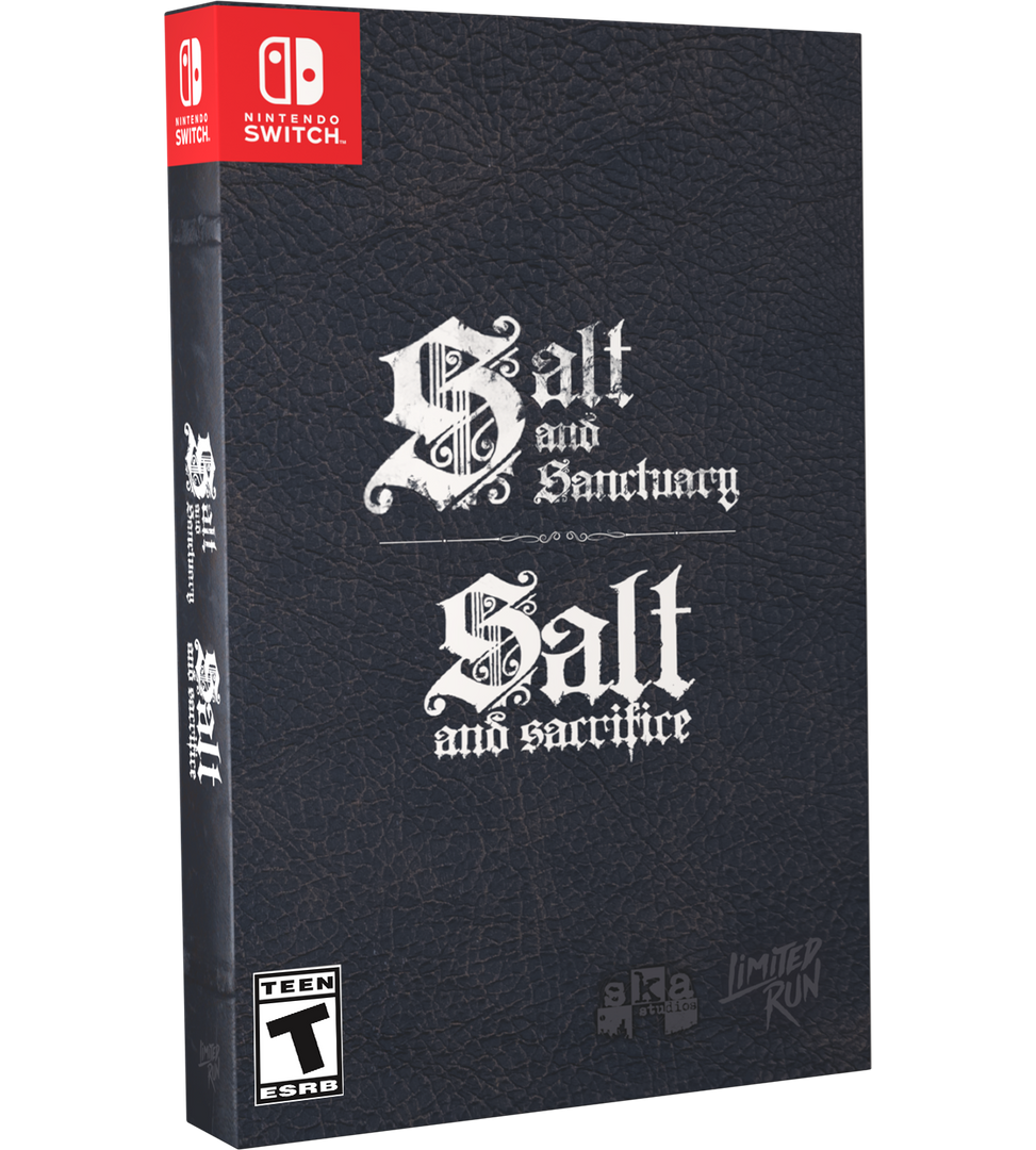 Game box for 'Salt and Sanctuary' on Nintendo Switch with black cover and white text.