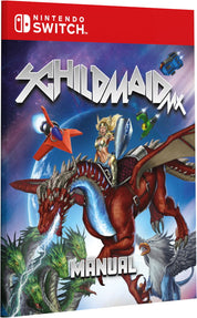 Schildmaid MX manual for Nintendo Switch with colorful artwork of a character on a dragon.