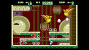 Screenshot of a platformer game with characters and pipes on a red background