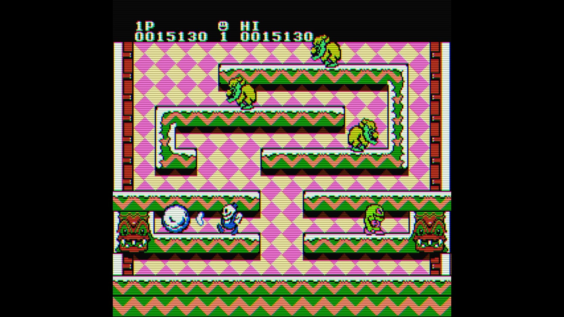 Vintage video game screen with a maze-like layout and character sprites.