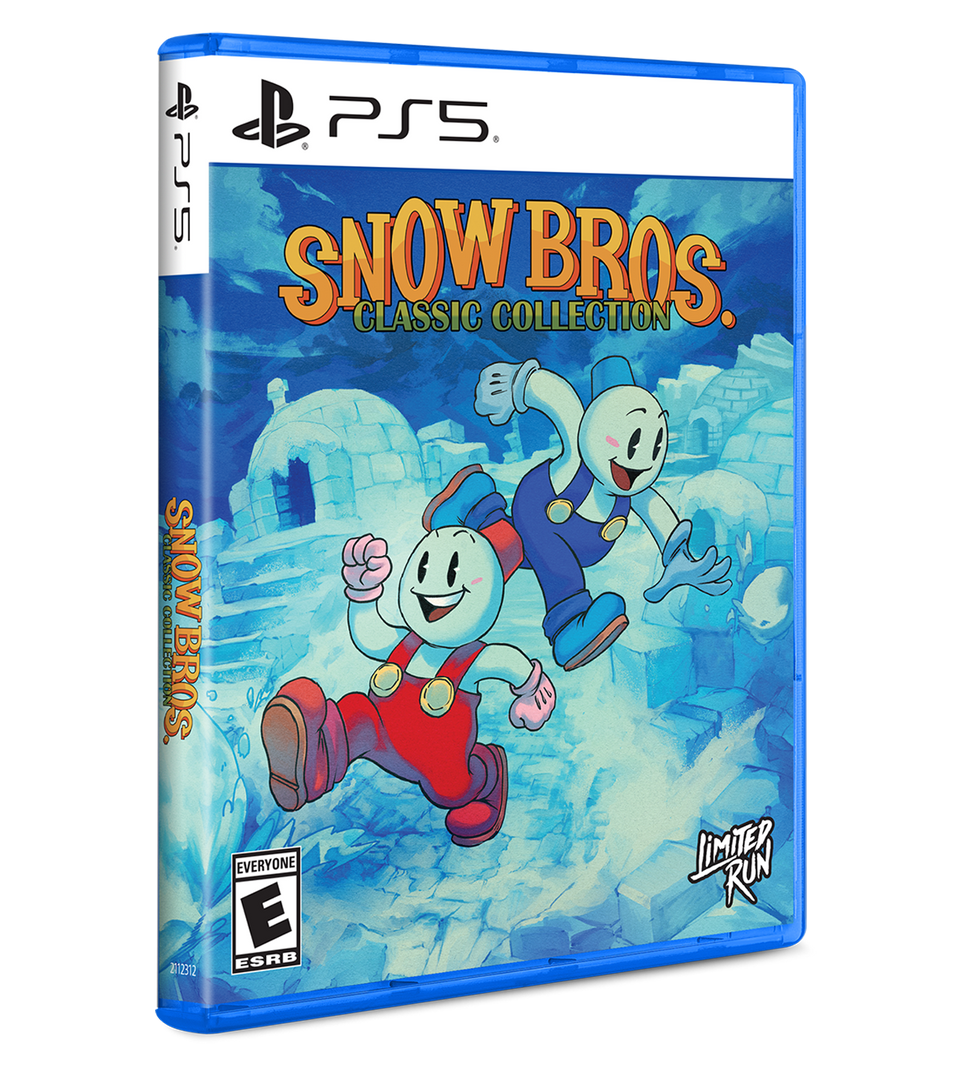 PS5 game case for 'Snow Bros Classic Collection' with cartoon characters on a blue background