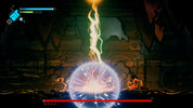 Game screen showing a character in a dark, dungeon-like environment with glowing effects and health bars.