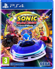 PlayStation 4 game case for 'Sonic Racing: Cross Worlds' featuring Sonic the Hedgehog.