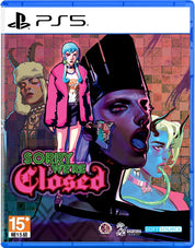 Game cover for 'Sorry We're Closed' with stylized characters and PS5 branding.