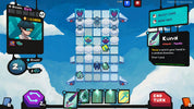 Game interface with character selection and card grid on a snowy landscape background