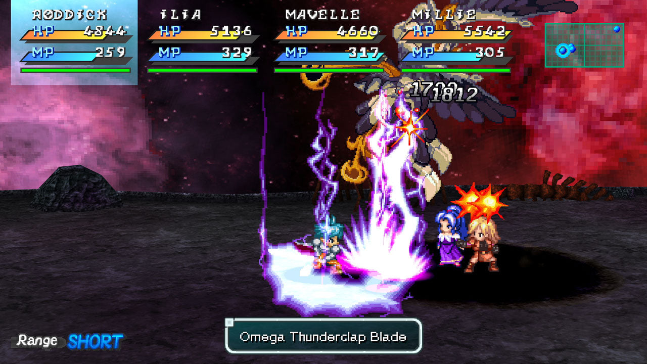Character battle scene from a video game with health bars and character portraits.