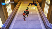 Video game scene with characters in a hallway, one character attacking another, with points displayed.