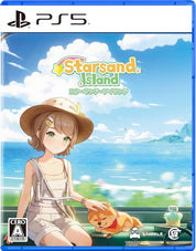 Game cover for 'Starsand Island' with a character sitting by a lake, featuring the PS5 logo.