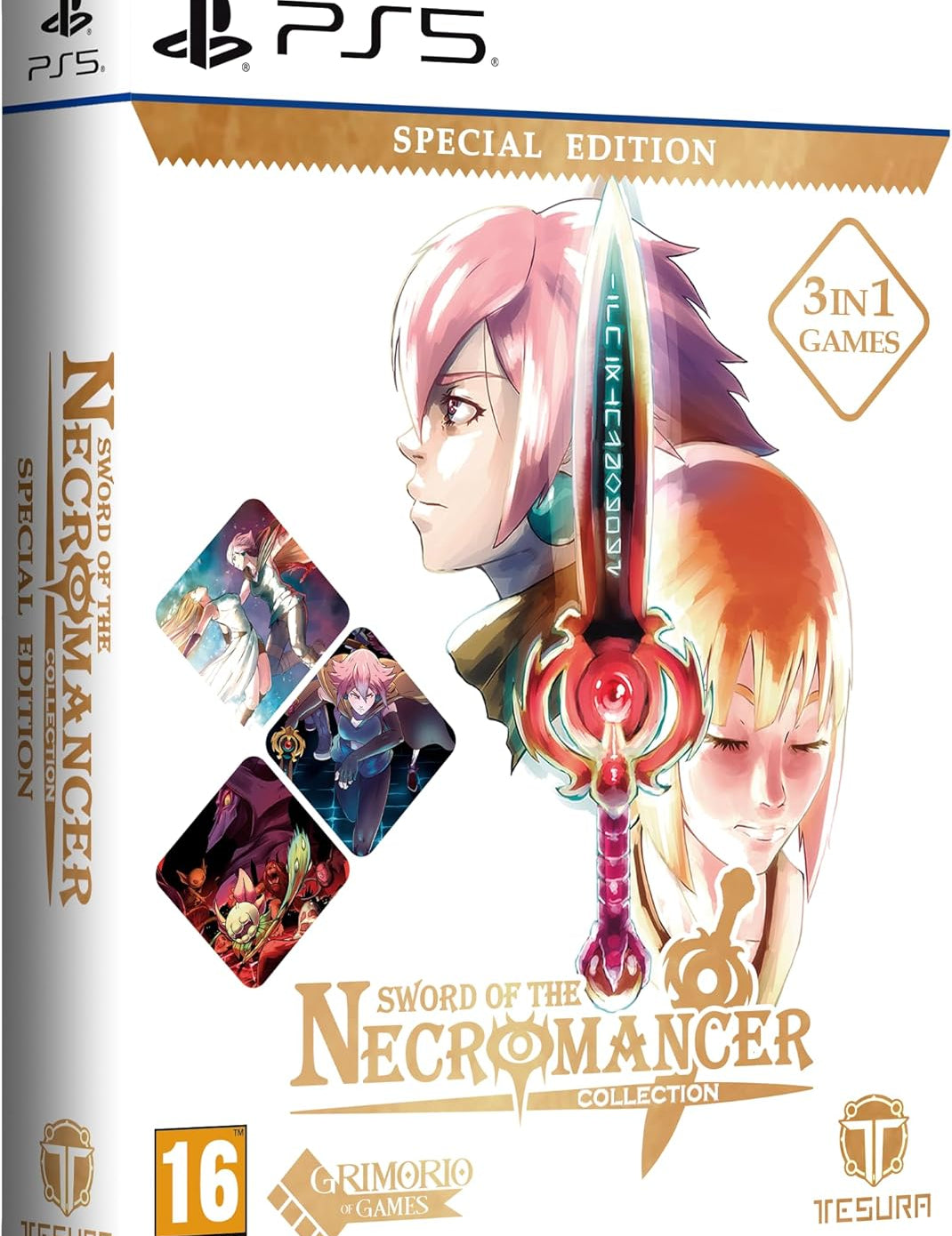 Game box for 'Sword of the Necromancer Collection' Special Edition on PS5 with character illustration and game logos.