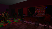 Bar interior with people dancing and a bartender behind the bar.
