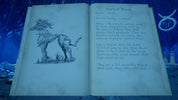 Open book with illustration of a horned beast and text on a mystical background