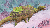 Large creature with a fortified structure on its back in a fantasy landscape