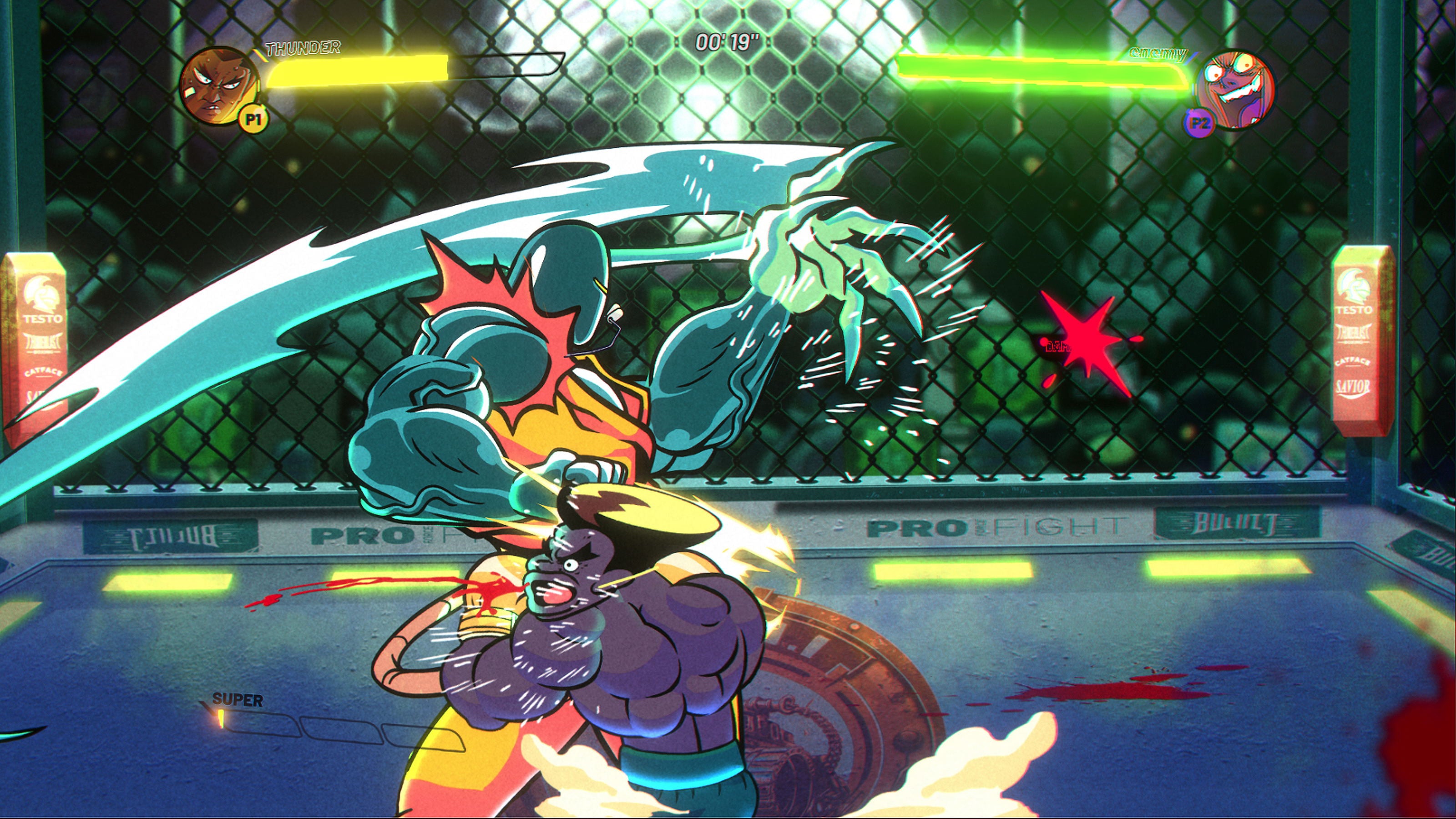 Animated character in a colorful action pose with a dynamic background