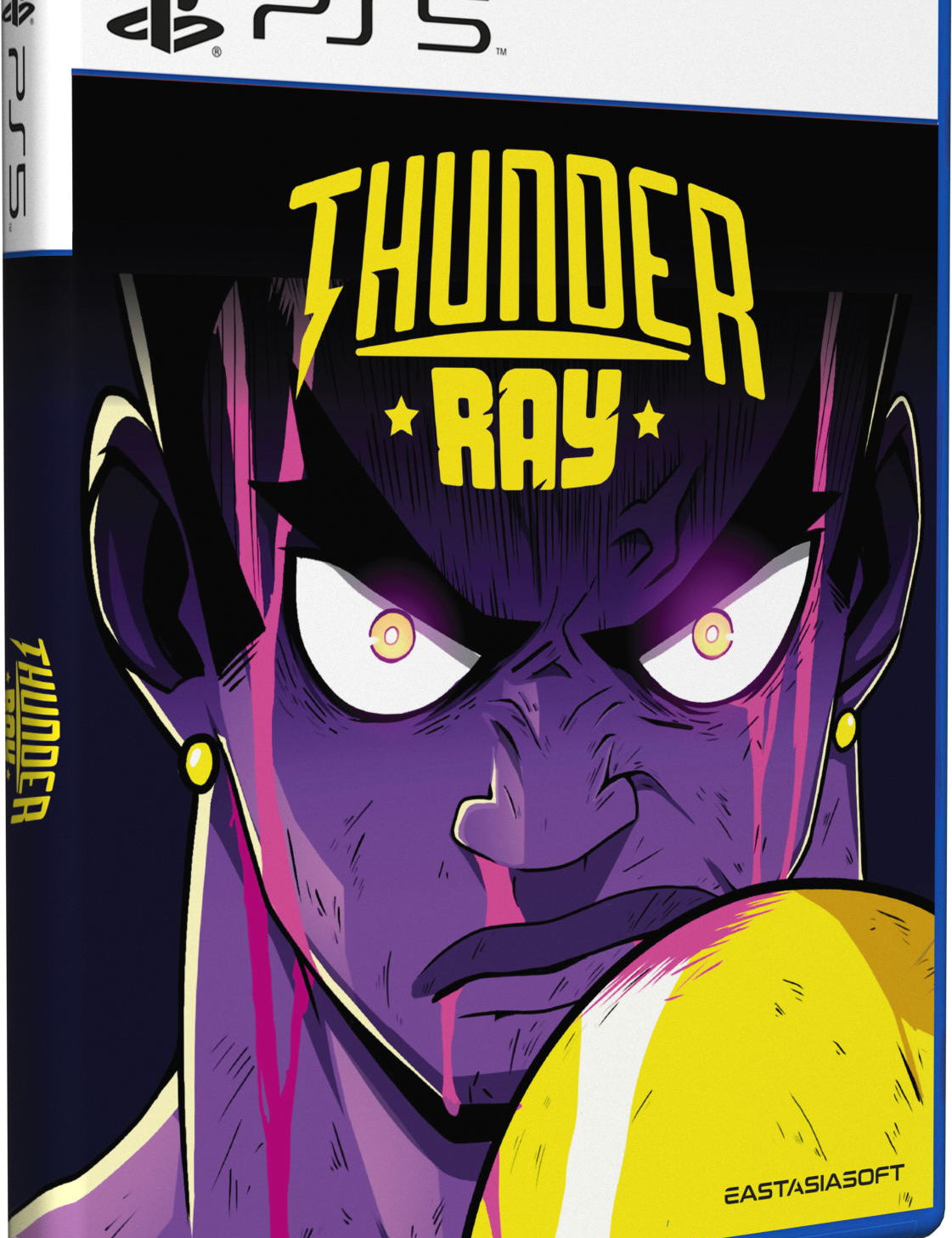 PlayStation 5 game case for 'Thunder Ray' with a purple and yellow character design.