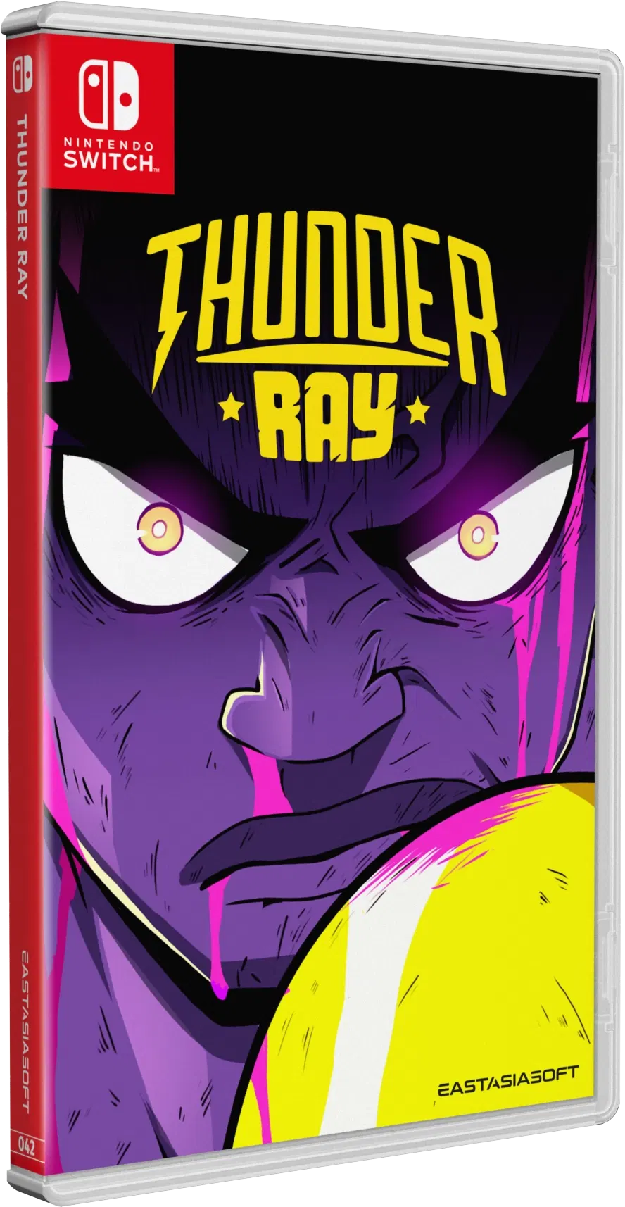 Video game case for 'Thunder Ray' on Nintendo Switch with a purple and yellow character design.