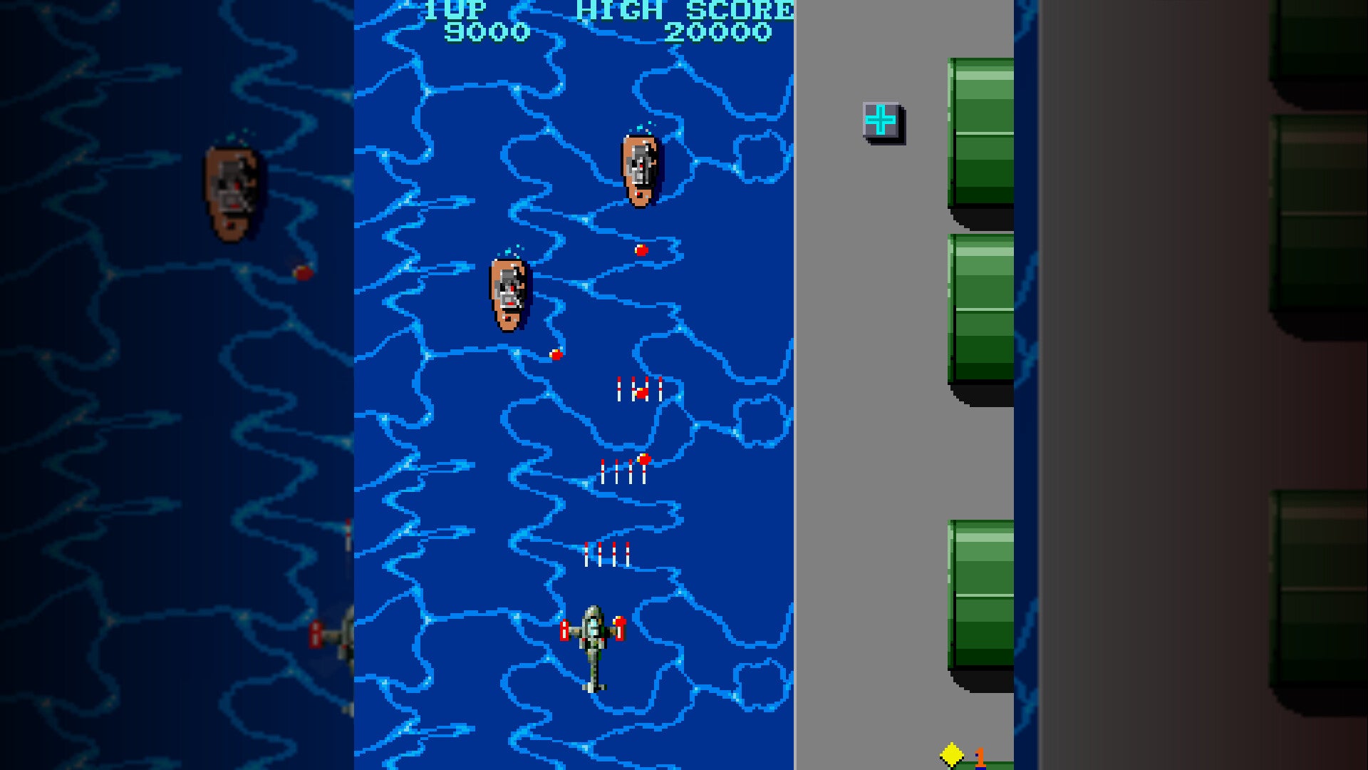 Screenshot of a classic video game with a blue background and character sprites.