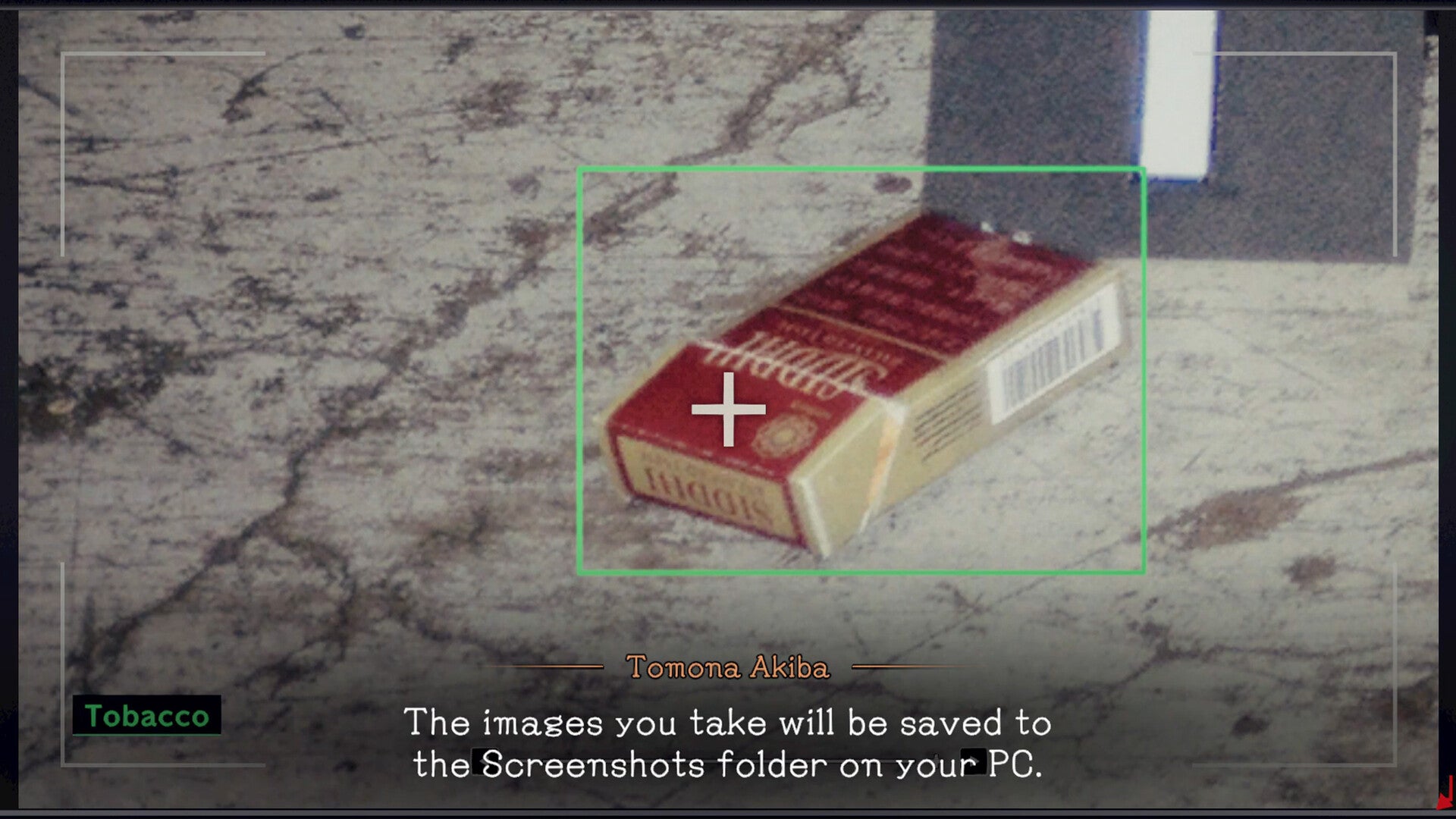 Tobacco product on a textured surface with a crosshair overlay
