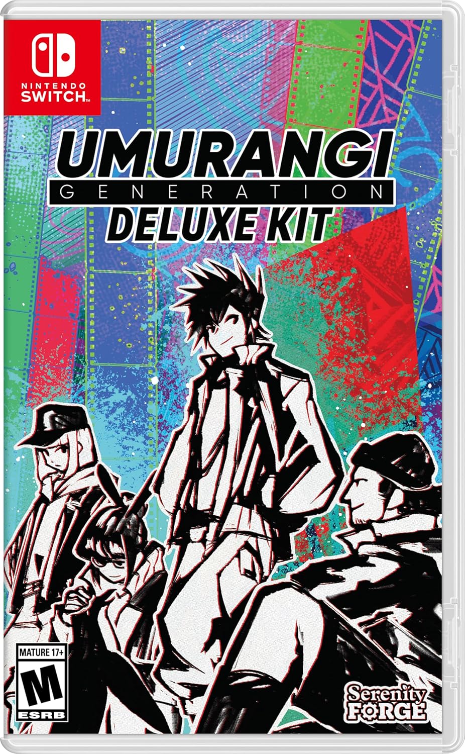 Game box for 'Umurangi Generation Deluxe Kit' on Nintendo Switch with colorful abstract design and character illustration.