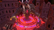 Animated character with large hands and a glowing red platform in a stone architectural setting