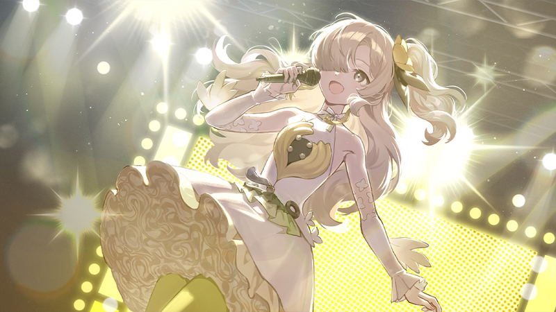 Animated character with a microphone on a stage with bright lights