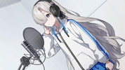 Anime character with headphones and microphone on a light background