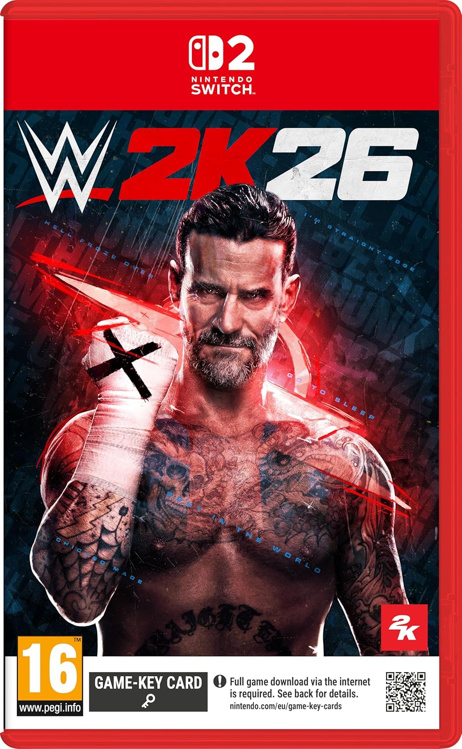 WWE 2K26 game case for Nintendo Switch with a muscular man on the cover.
