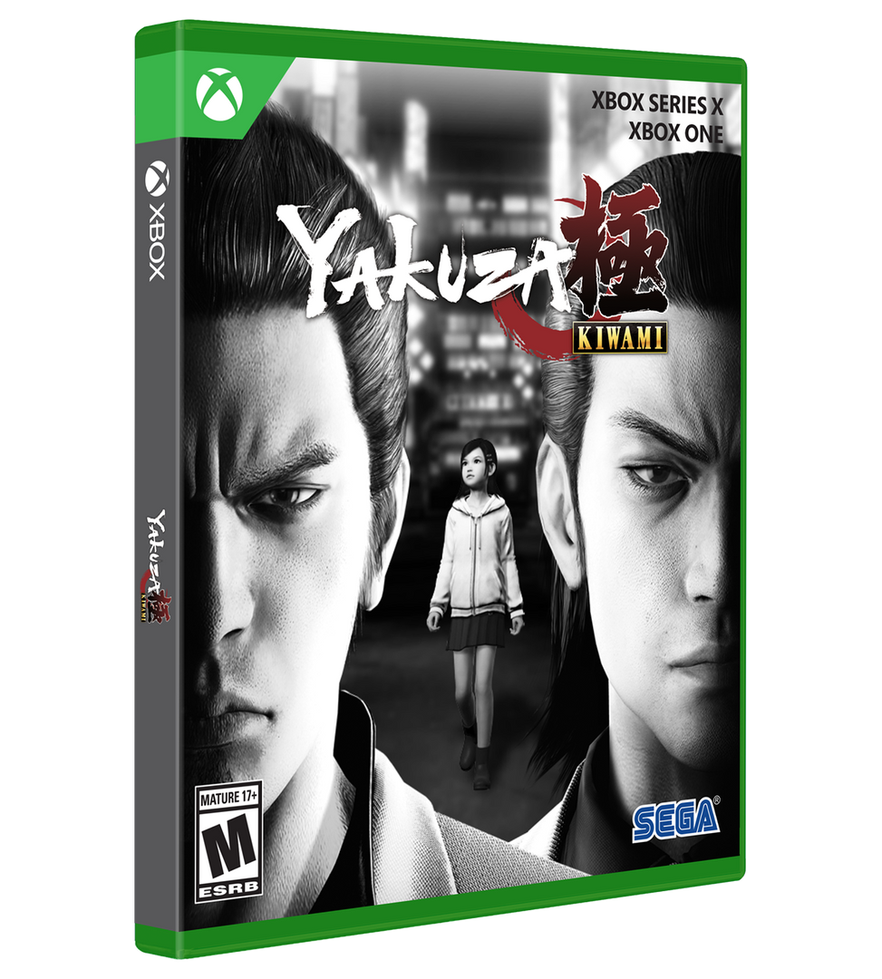 Yakuza Kiwami game box for Xbox Series X and Xbox One with two characters' faces on a white background.