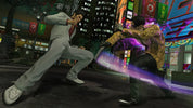 Two characters in a street fight with neon lights and signs in the background