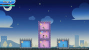 Game level design with platforms and obstacles against a night sky background