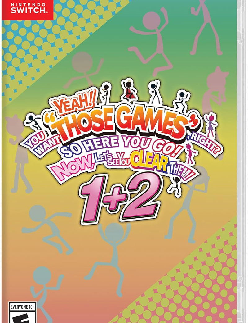 Video game case for 'Yeah! Those Games' on Nintendo Switch with colorful design and stick figure graphics.