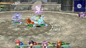 Screenshot of a fantasy game with characters and magical effects on a stone platform.