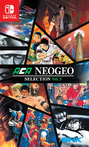 Cover of ACA NEOGEO Selection Vol. 3 for Nintendo Switch with various characters and scenes.
