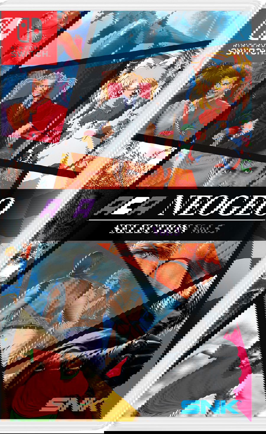 Cover of ACA NEOGEO Selection Vol. 5 for Nintendo Switch featuring various characters and SNK logo.