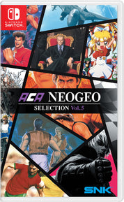 Cover of ACA NEOGEO Selection Vol. 5 for Nintendo Switch featuring various characters and SNK logo.