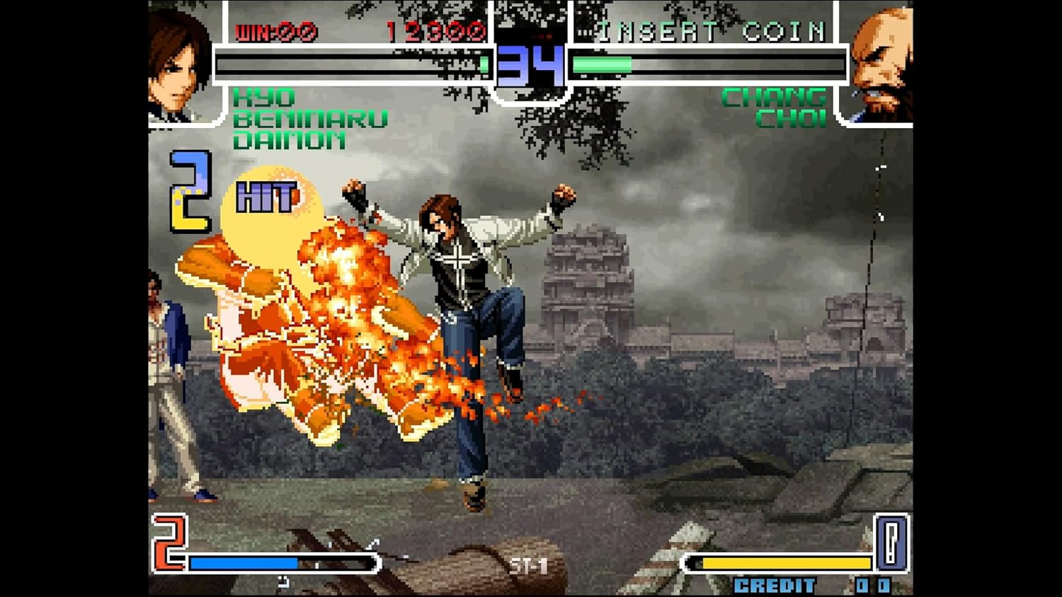 Vintage 2D fighting game screen with character in action
