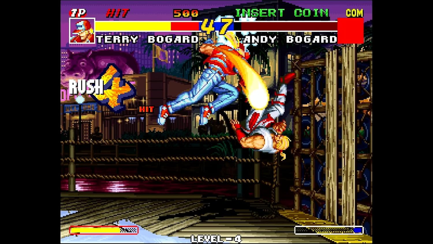 Screenshot of a classic arcade fighting game with two characters in a boxing ring.