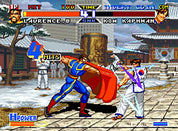 Vintage-style fighting game with characters in a snowy village setting