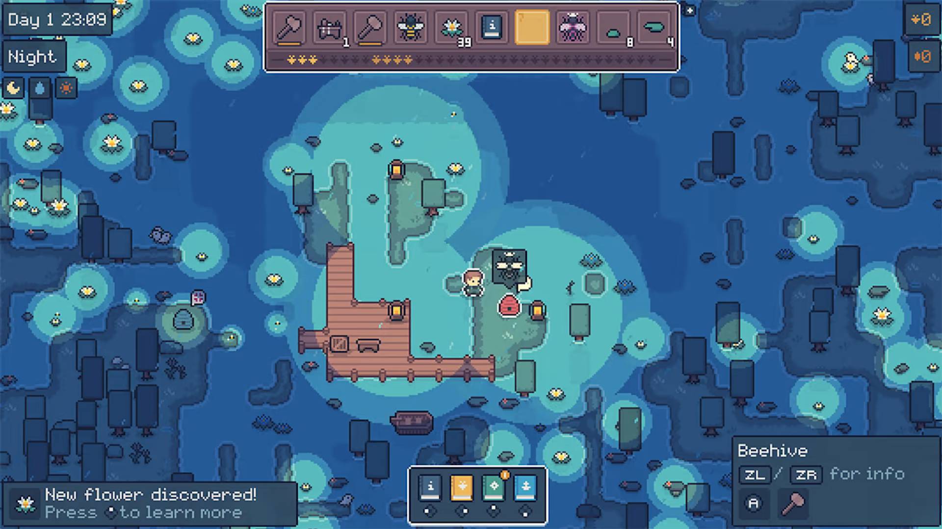 Game screen with character and environment in a pixel art style