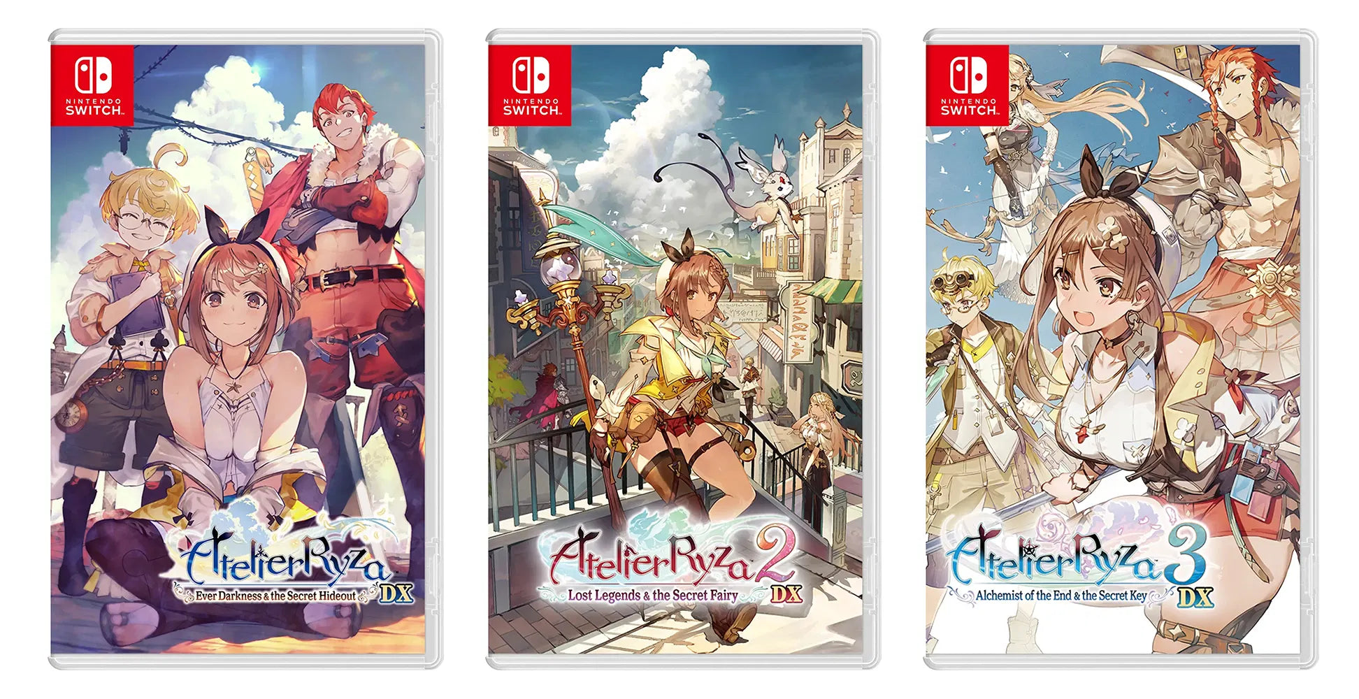 Three game covers for 'Atelier Ryza' series on a white background