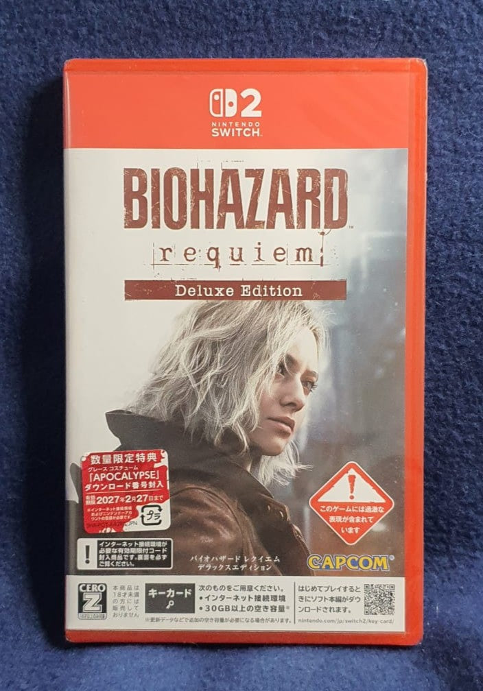 Biohazard Requiem Deluxe Edition game case for Nintendo Switch on a blue background